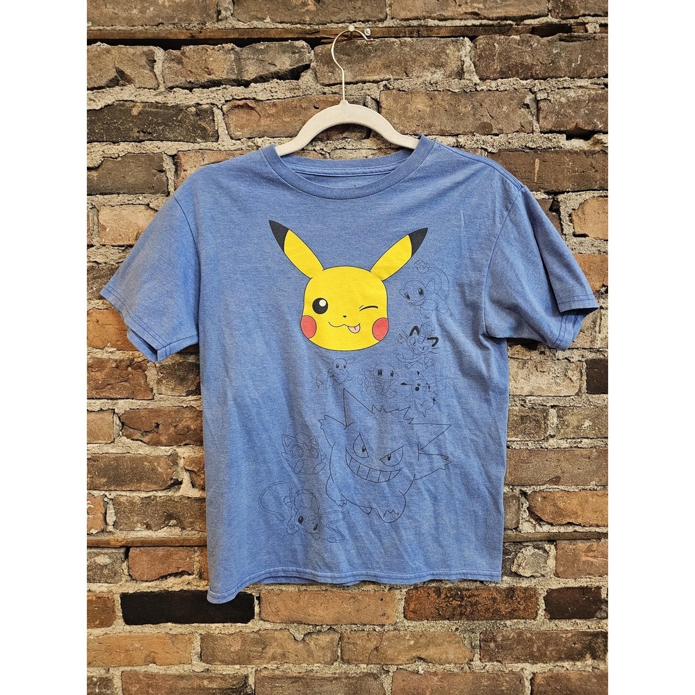 Pokemon Pikachu Gengar Shirt Youth Medium Blue Graphic Tee T-Shirt‎ Anime
